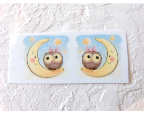 Термонаклейка "Совенок на луне" высота - 2,0 см (пара)
