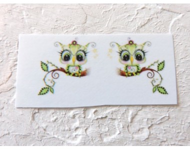 Термонаклейка "Совушка на веточке" высота - 2,0 см (пара)