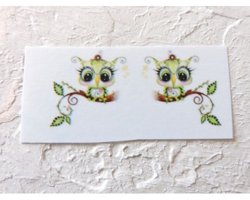 Термонаклейка "Совушка на веточке" высота - 2,0 см (пара)