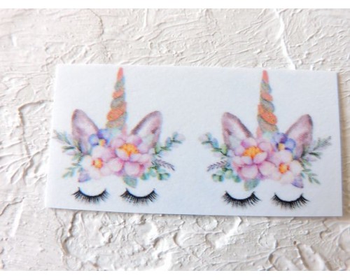 Термонаклейка "Единорог с цветочками 2" высота - 2,0 см (пара)