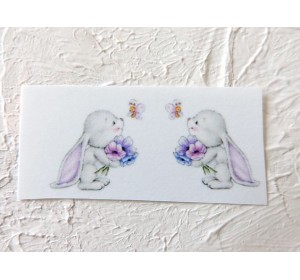 Термонаклейка "Зайка с цветами" высота - 2,0 см (пара)