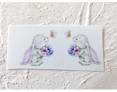 Термонаклейка "Зайка с цветами" высота - 2,0 см (пара)
