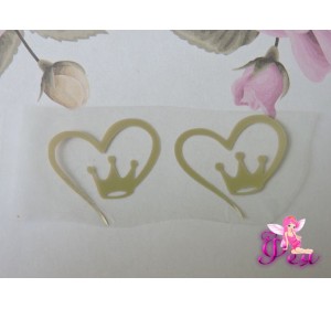 Термотрасферная наклейка "Сердце-корона" глянец, цв. золото 25 мм (пара)