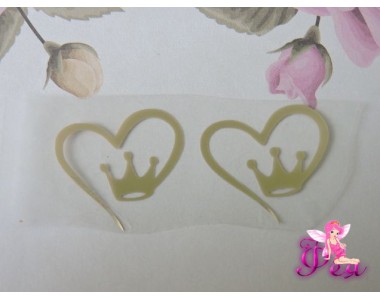 Термотрасферная наклейка "Сердце-корона" глянец, цв. золото 25 мм (пара)