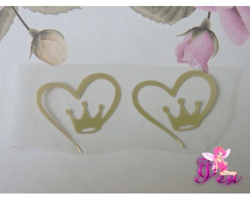 Термотрасферная наклейка "Сердце-корона" глянец, цв. золото 25 мм (пара)