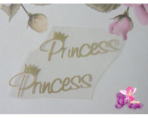 Термотрасферная надпись "Принцесса с короной" глянец, цв. золото 38 мм (пара)