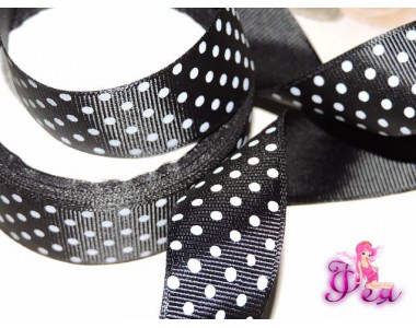 Репсовая лента 25 мм черного цвета с рисунком " Белый горох среднего размера" - 1м L 70/40 25 мм