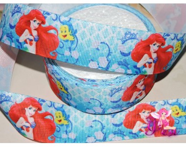 Репсовая лента с рисунком " Русалочка"  25мм - 1м