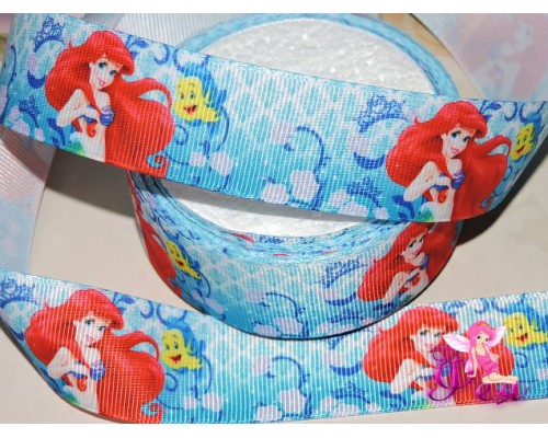 Репсовая лента с рисунком " Русалочка"  25мм - 1м