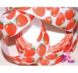Репсовая лента с рисунком "Клубника"  25мм - 1м