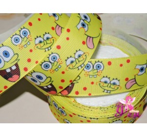 Репсовая лента с рисунком 25мм "Губка Боб" - 1м