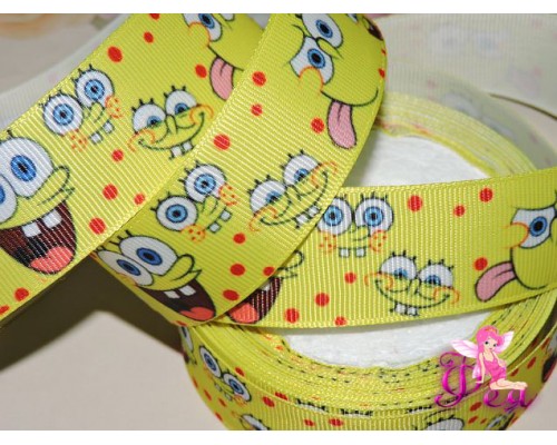 Репсовая лента с рисунком 25мм "Губка Боб" - 1м